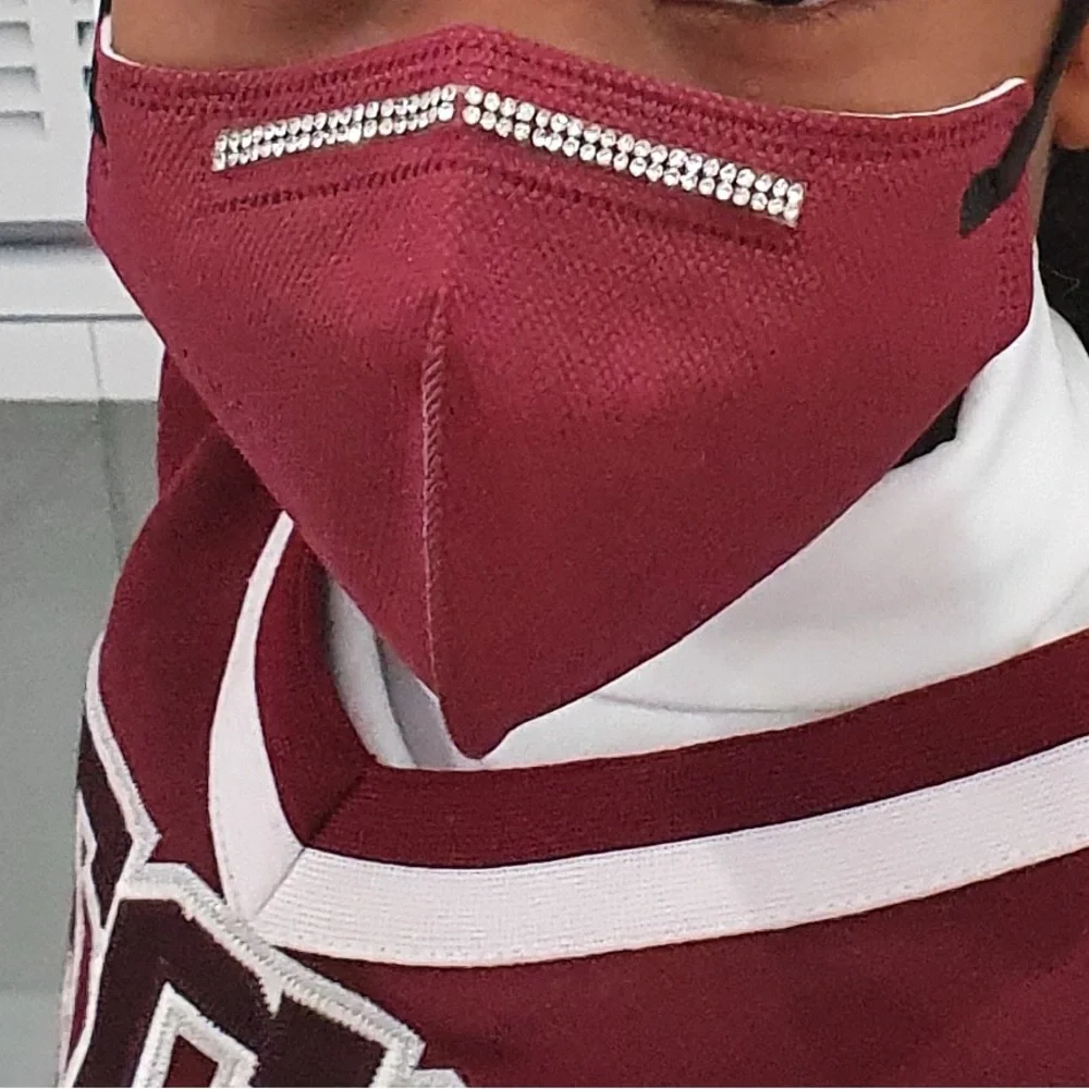 New Set of 4 KN95 kids size mask in burgundy with rhinestones accents.